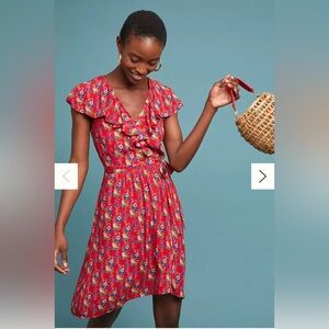 Anthropologie Maeve Rosalia Wrap Dress Floral Ruffled V-Neck Sundress Size 6